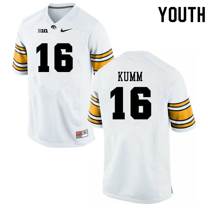 Youth #16 Jordan Kumm Iowa Hawkeyes College Football Alternate Jerseys Sale-White